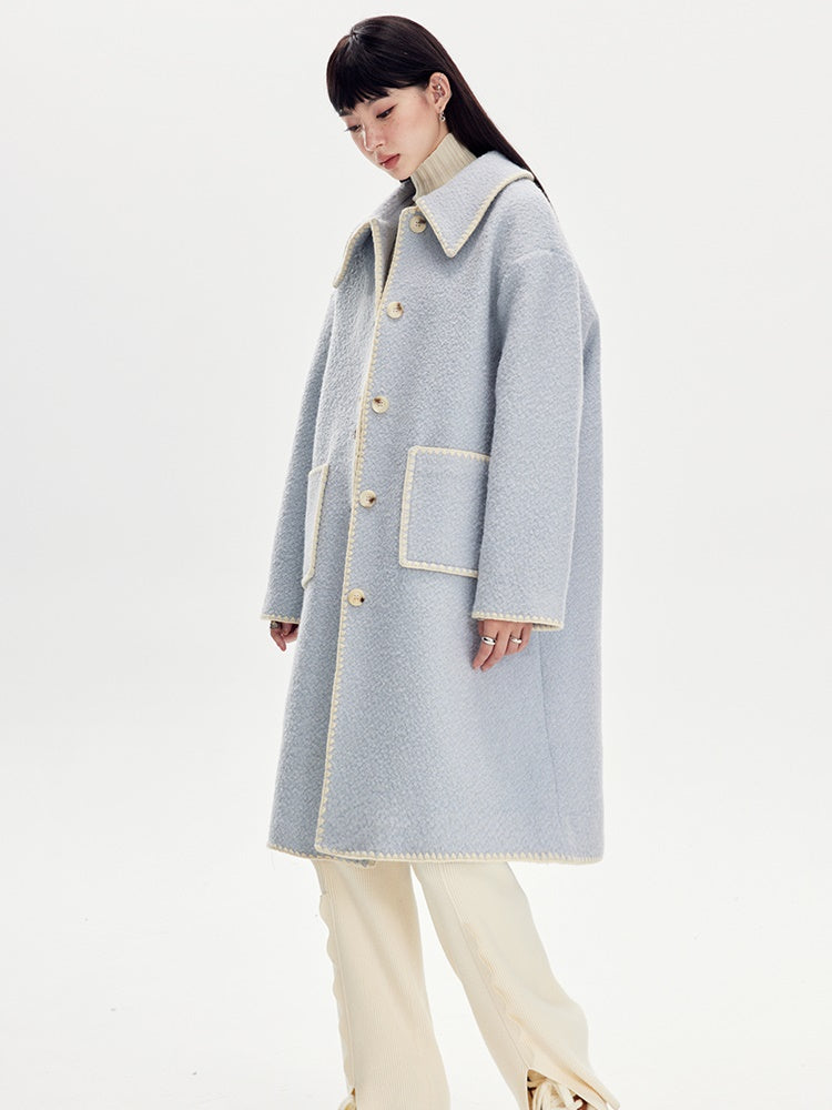 Lapel Embroidery Wool Coat