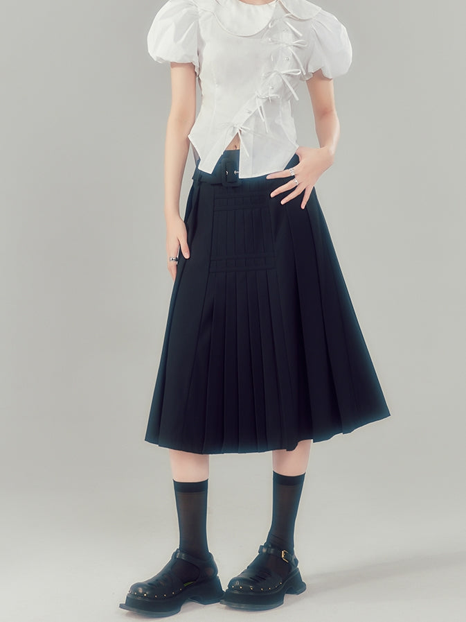 Irregular High Waist Pleated Long Skirt