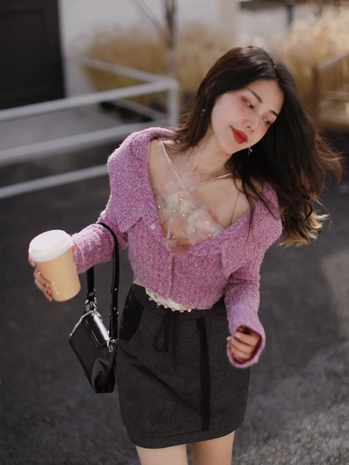 Large Lapel Thick Wool Knit Cardigan