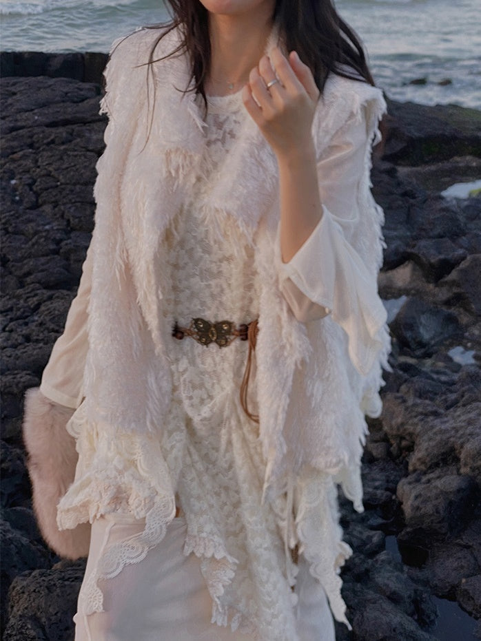 Fairy Plush Lace Scarf Vest Set