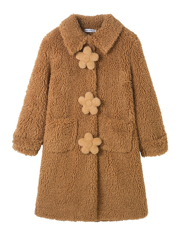 Three-dimensional Flower Fake Fur Coat