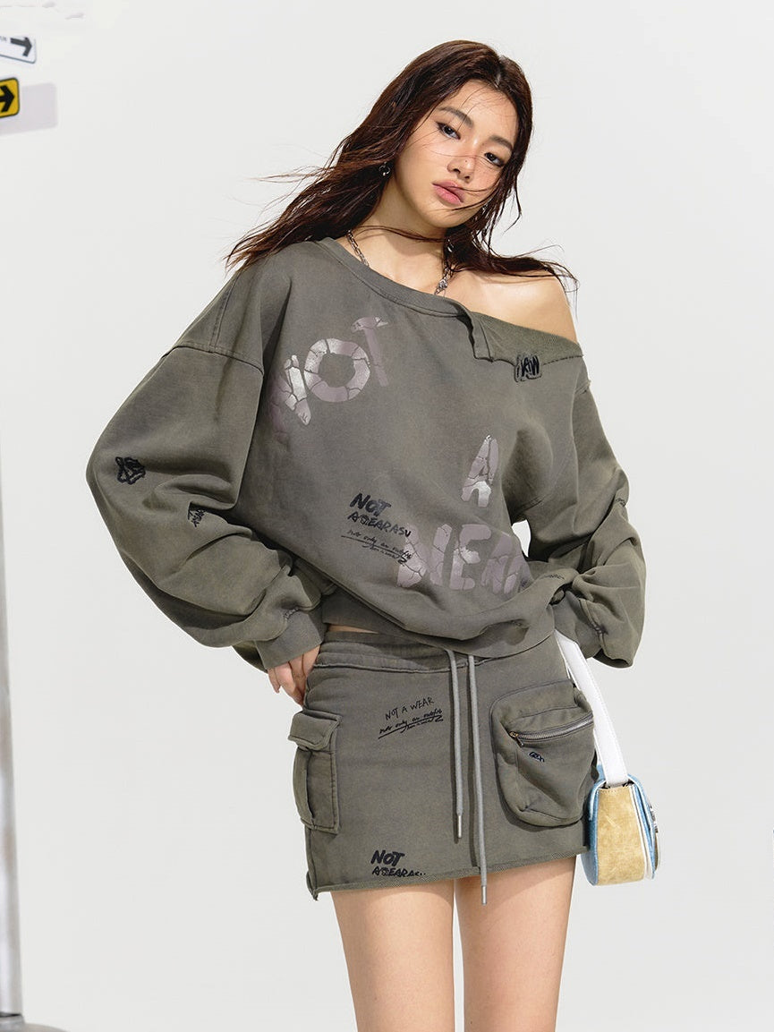 Graffiti Washed Hip Workwear Skirt