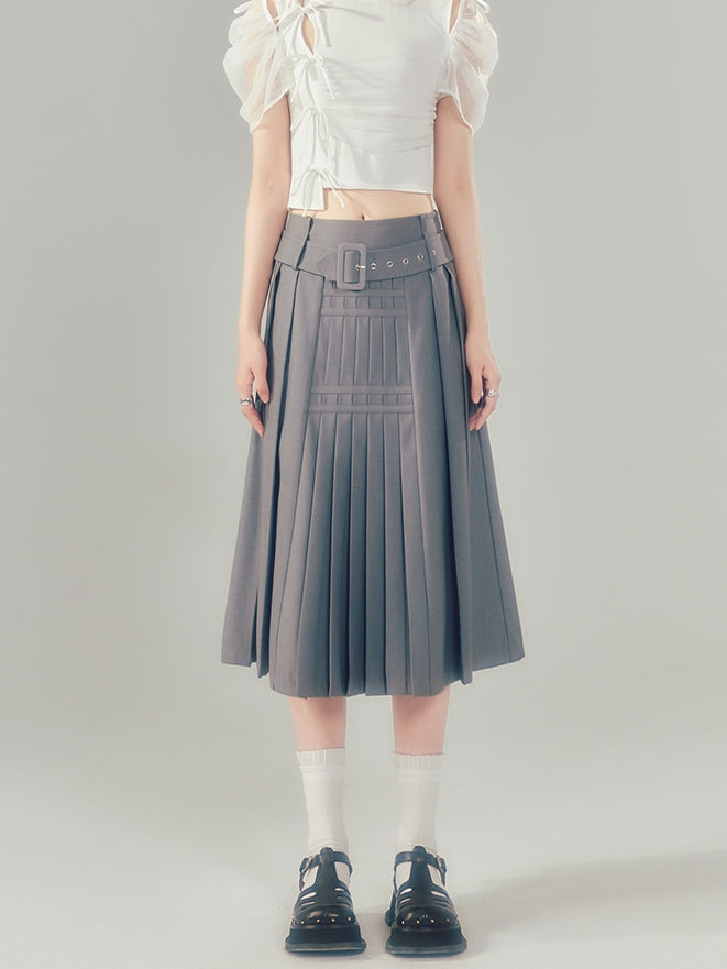 Irregular High Waist Pleated Long Skirt