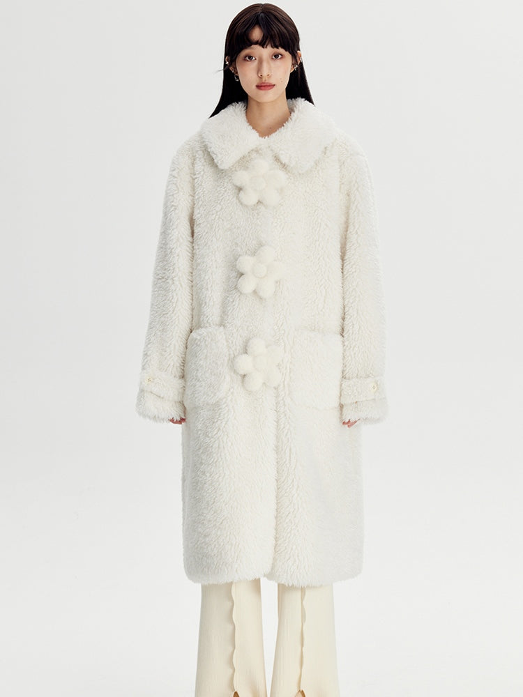 Three-dimensional Flower Fake Fur Coat