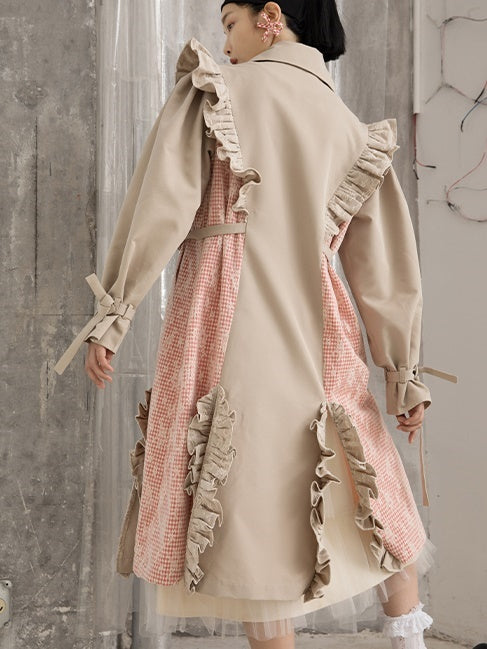 Lace Frill Mid-length Trench Coat