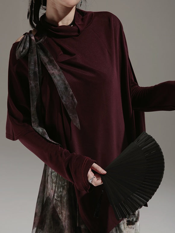 One-Shoulder Switching Forest Dress ＆ Velvet Cape