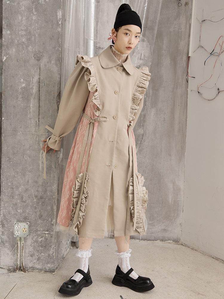 Lace Frill Mid-length Trench Coat