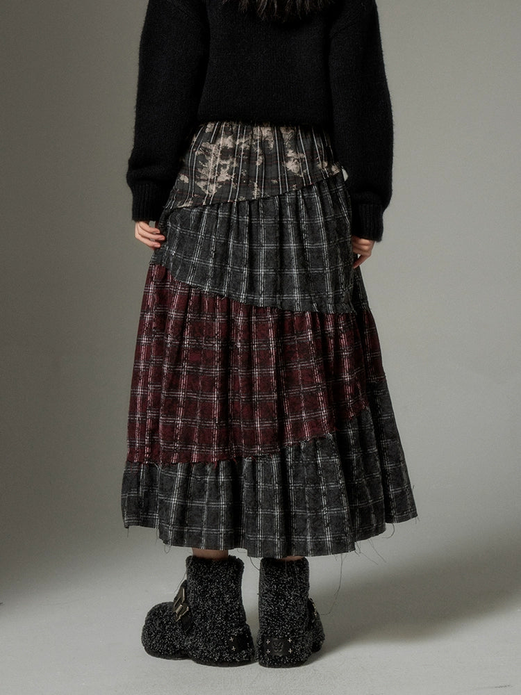 Wasteland Style Stitching Plaid Skirt