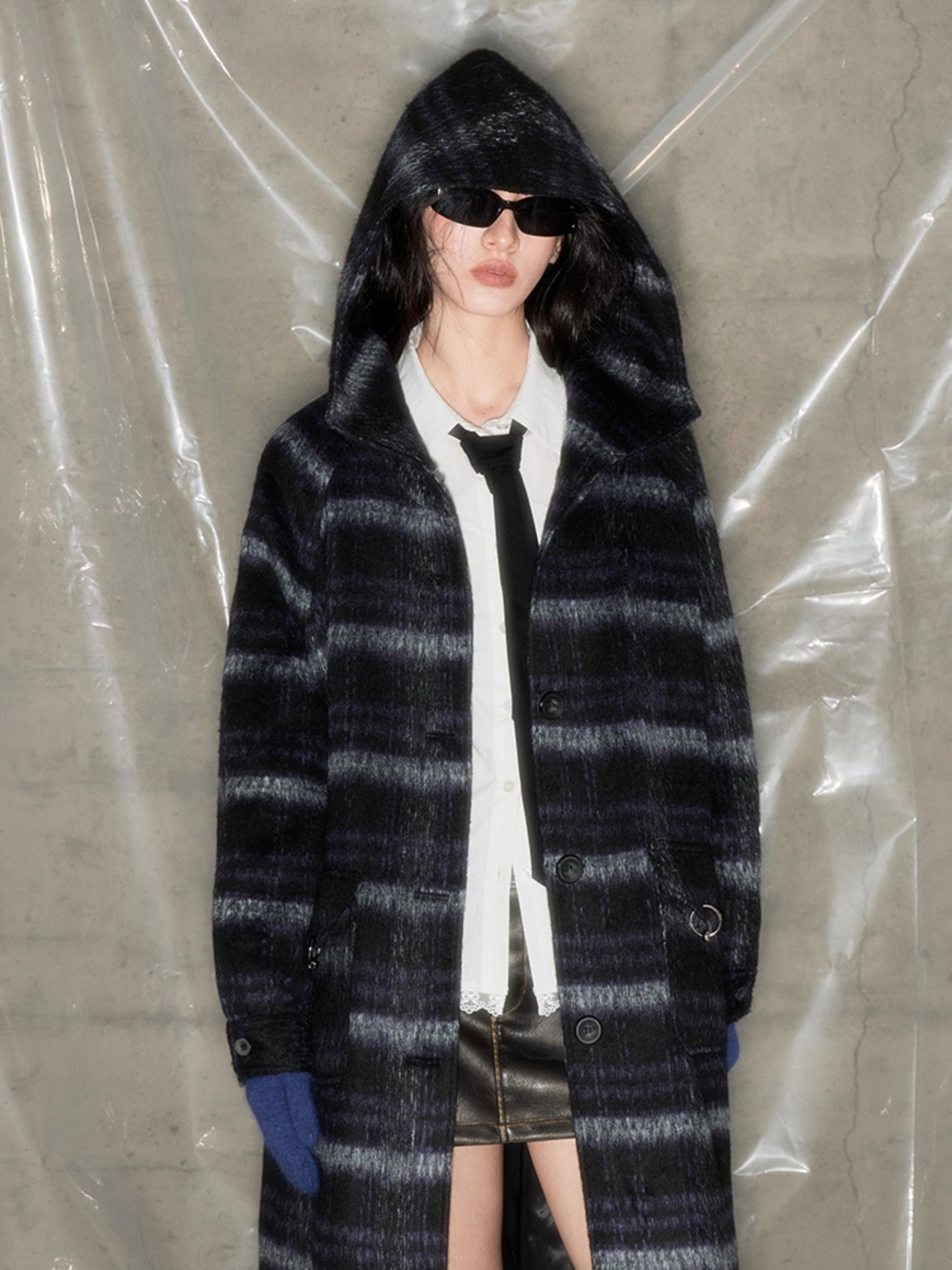 Plaid Single-sided Hooded Coat