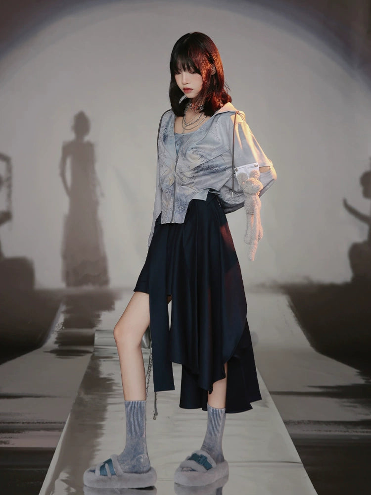 Asymmetry Cutting Drape Skirt