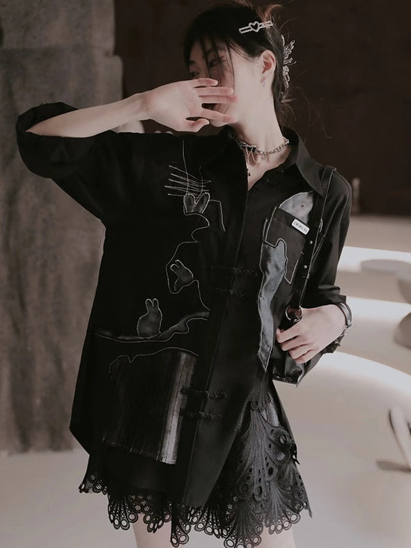 Chinese Style Sequin Print Shirt