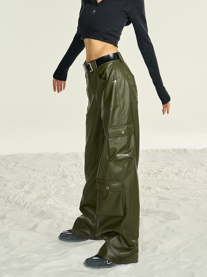 Loose Straight PU Leather Pants