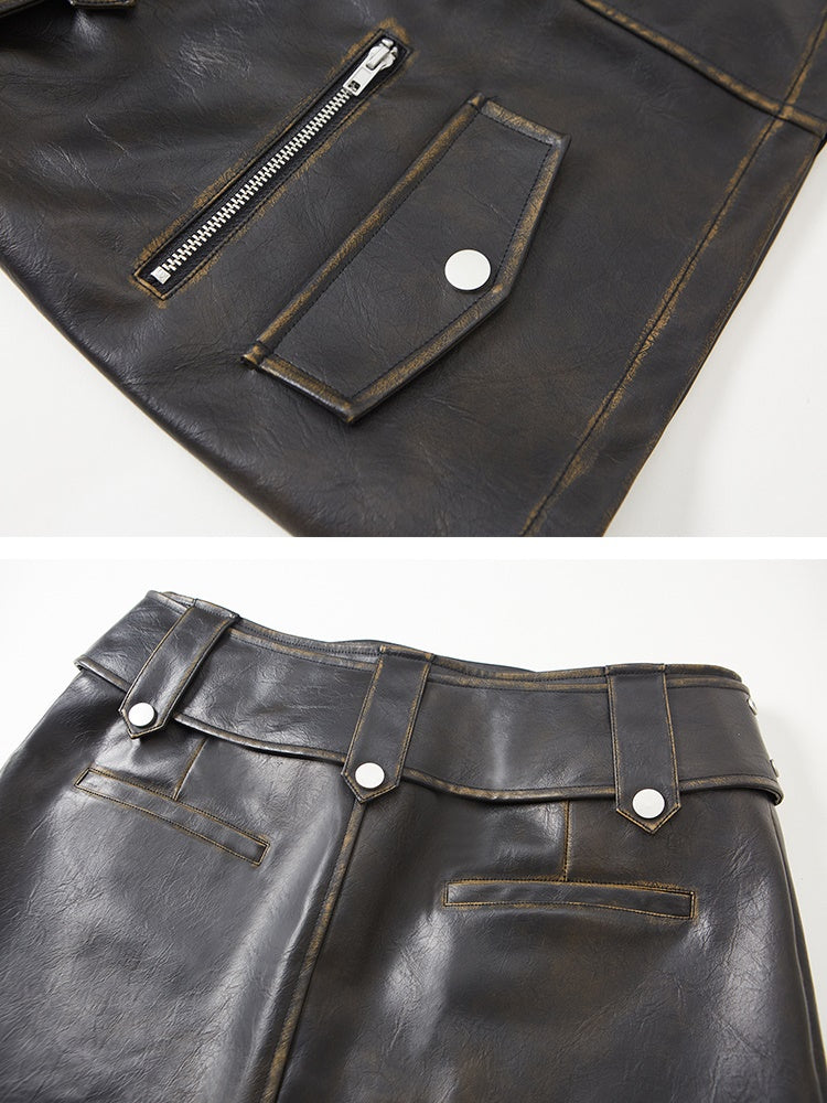 Rivet Hip Leather Skirt Wide Belt