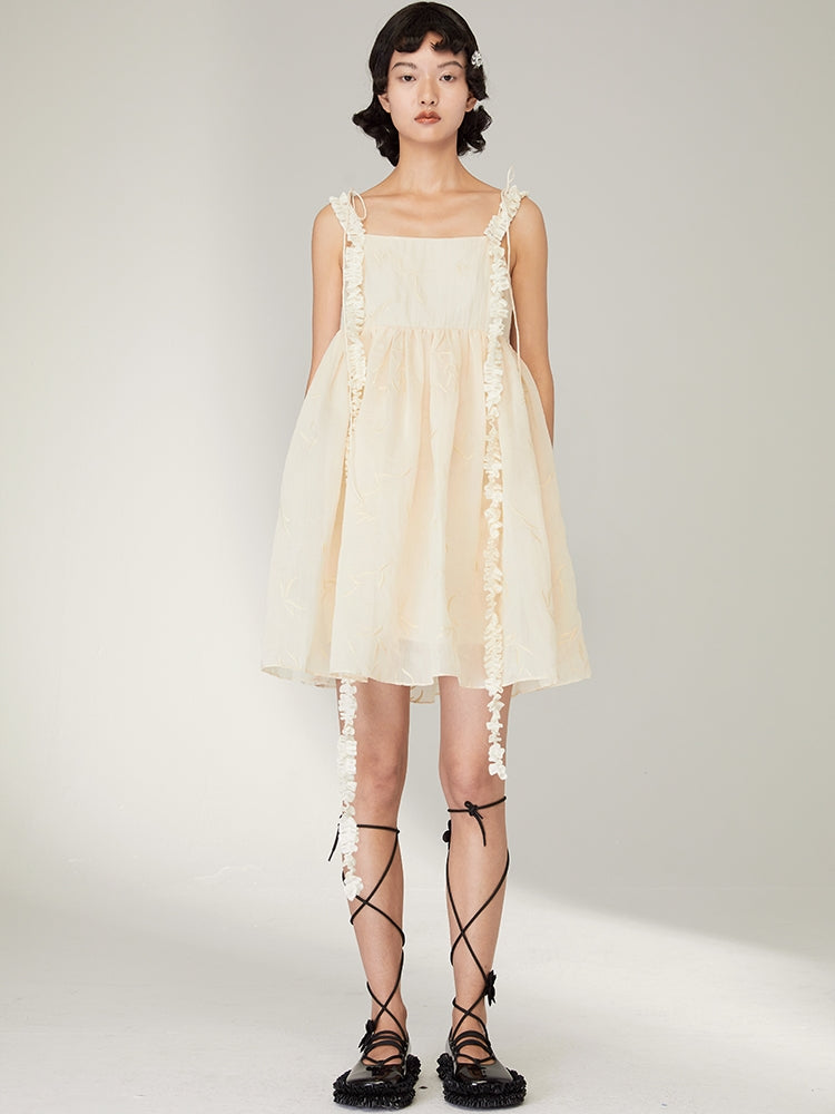 Lace Strap Jacquard Slip Dress