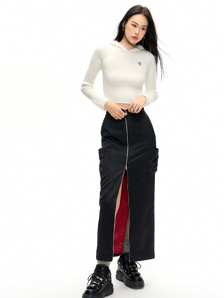 Zippered Slit Work Skirt