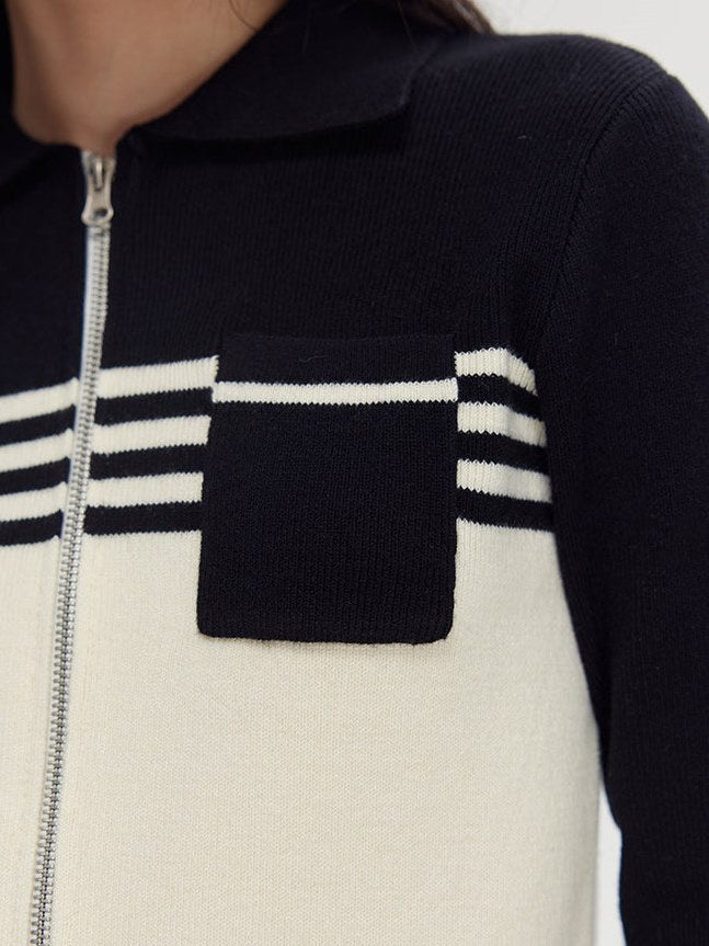 Double Zip Polo Collar Cardigan