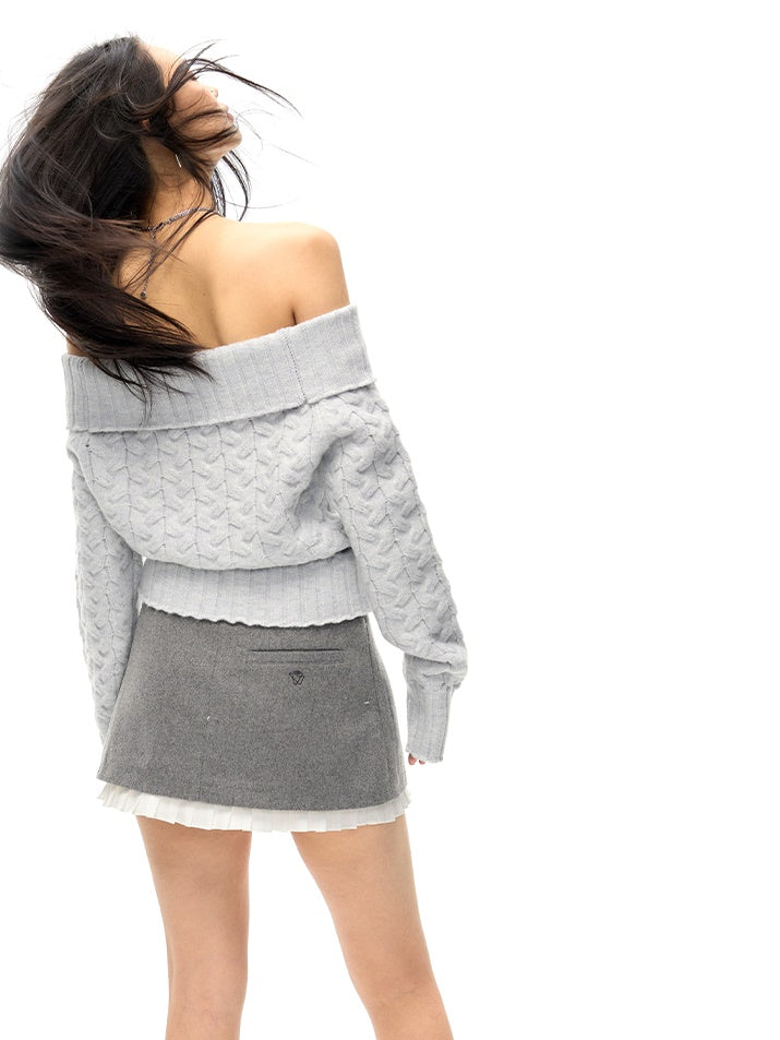 Detachable Belt One-shoulder Sweater