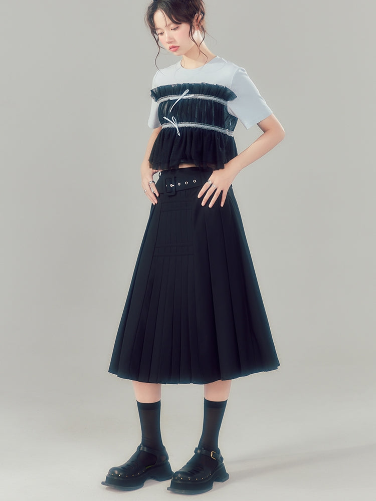 Irregular High Waist Pleated Long Skirt