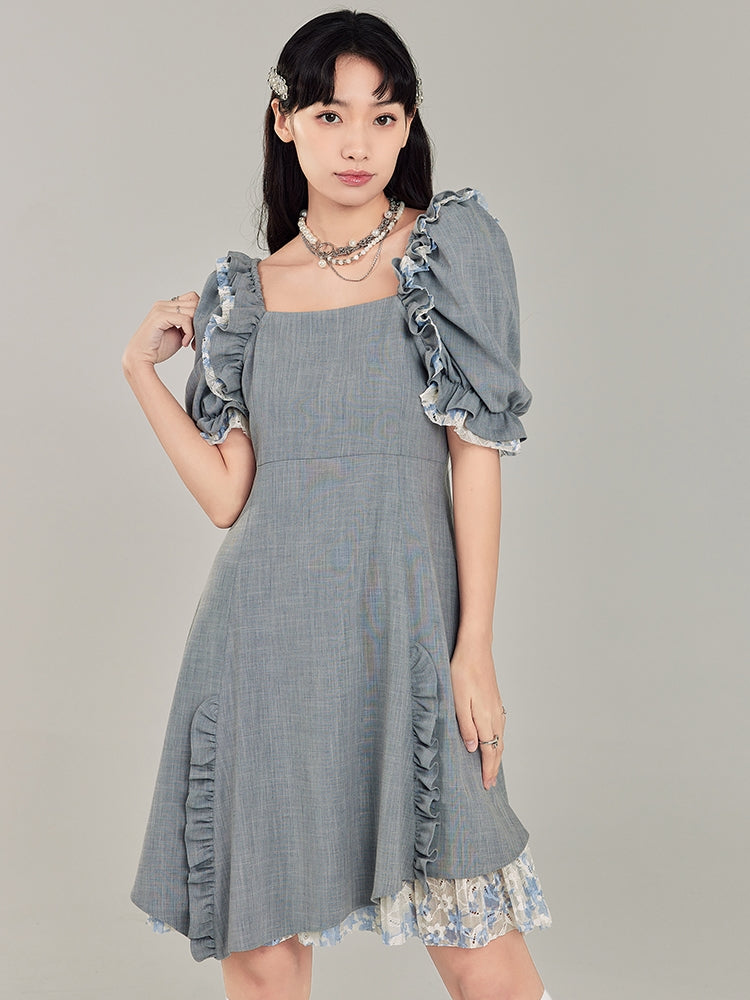 Square Neck Puff Sleeve Dress