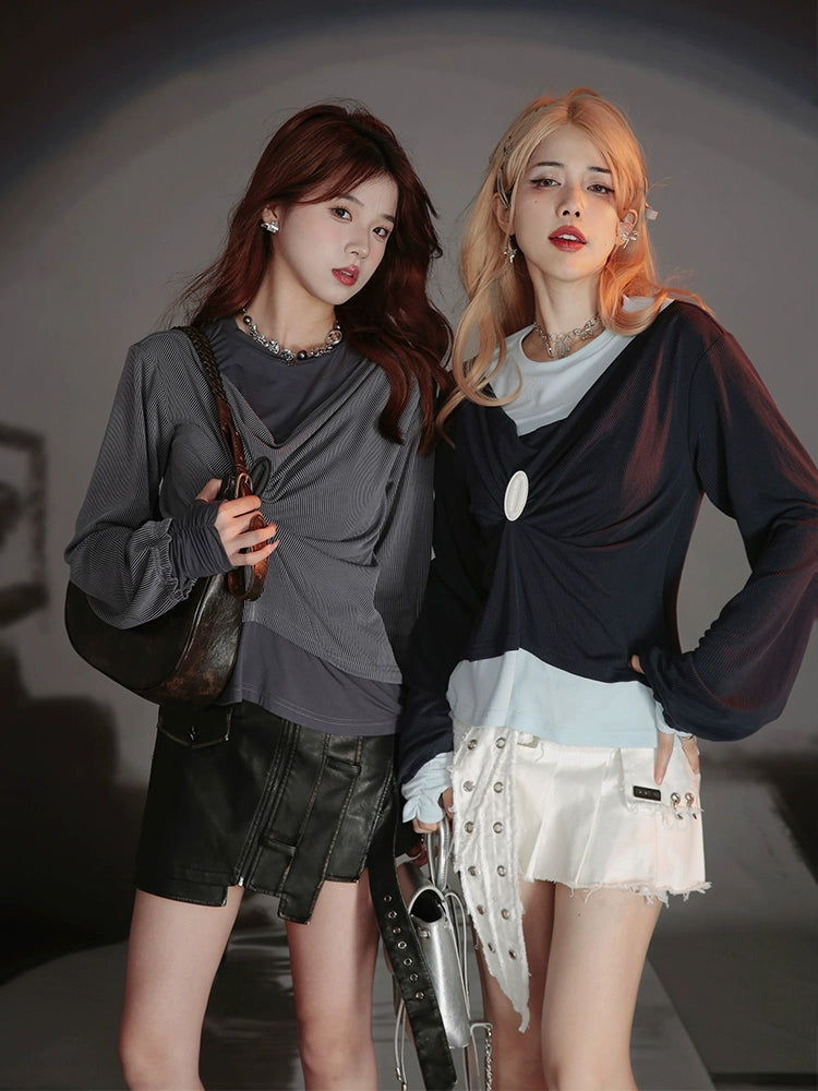 Fake Layered Style Loose Gather Top