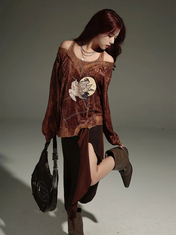 Chinese Style Embroidered Velvet Sweat