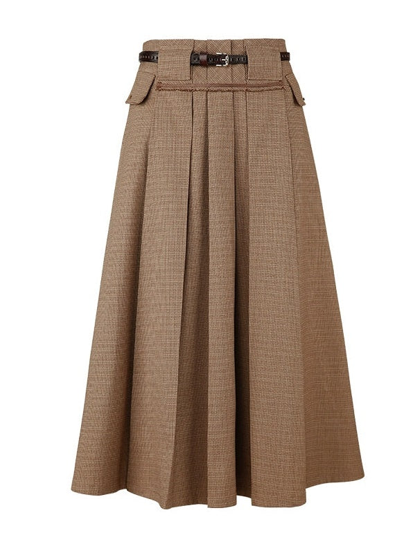 Retro School Style Long Pleated Skirt