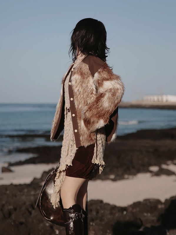 Fluffy Marble Pattern Short Coat