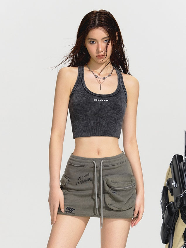 Graffiti Washed Hip Workwear Skirt