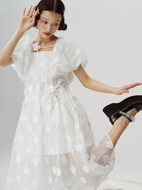 Puff Sleeve Jacquard Princess Dress