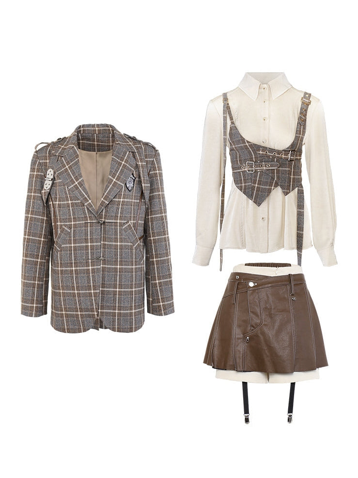 British Style Suit Jacket  & Shirt & Culottes