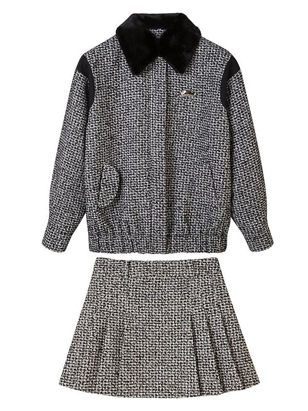 Classic Retro Paid Short Jacket ＆ Skirt