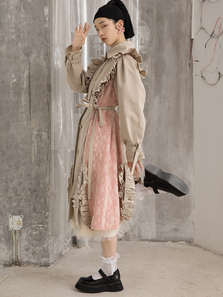 Lace Frill Mid-length Trench Coat