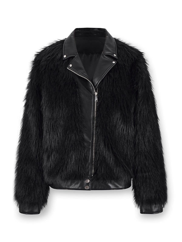 Leather Lapel Eco-friendly Fur Short Coat