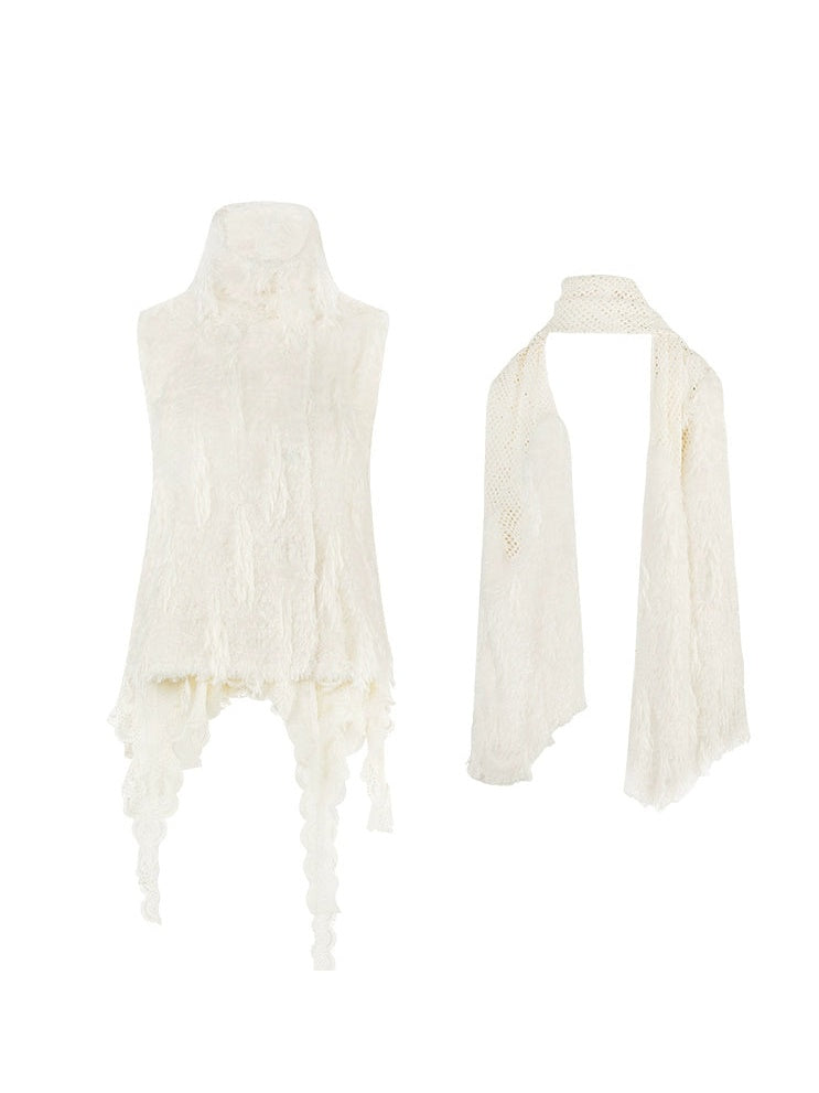 Fairy Plush Lace Scarf Vest Set