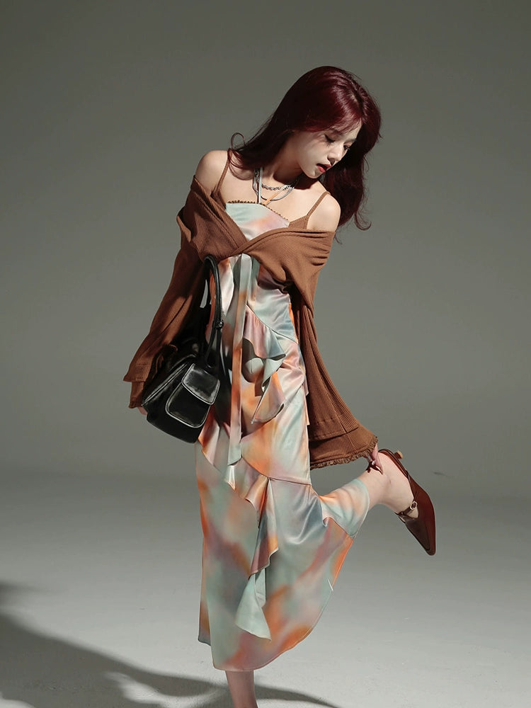 Fake Two-piece Mermaid Marble Long Dress