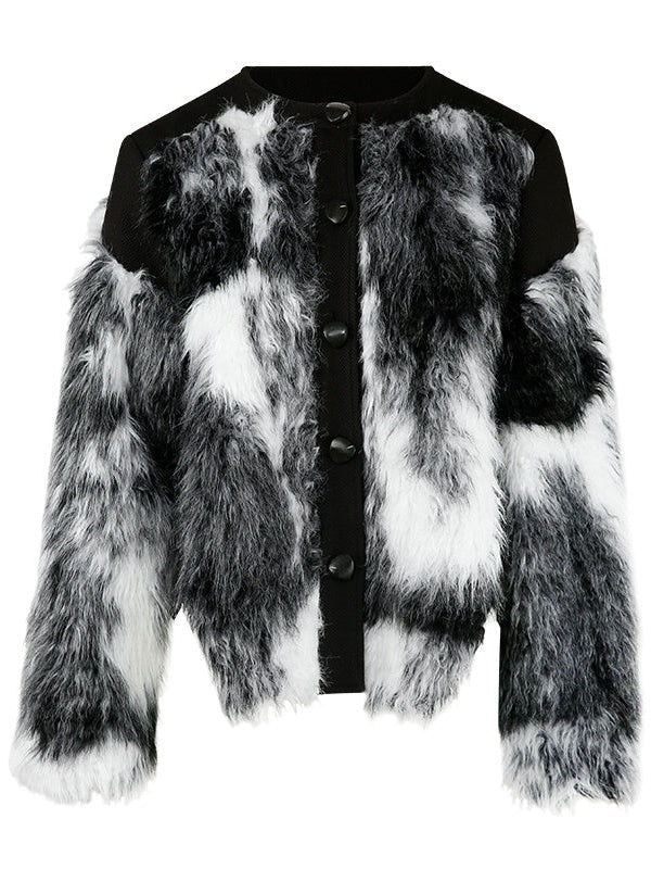 Fluffy Marble Pattern Short Coat