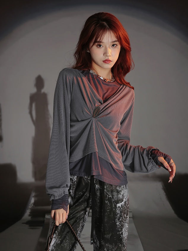 Fake Layered Style Loose Gather Top