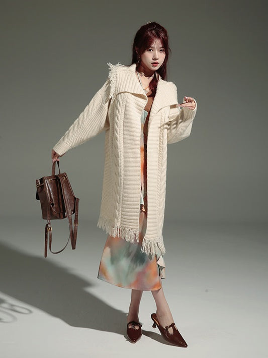 Loose Large Lapel Twist Long Knitted Jacket