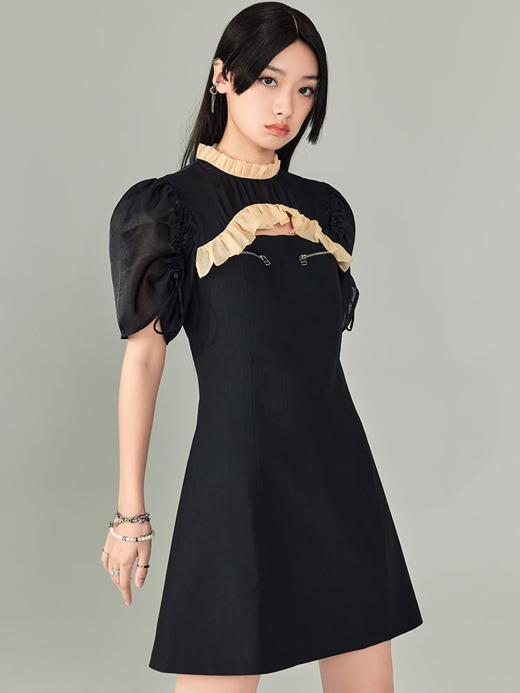 Zipper Cheongsam Short Sleeve Dress