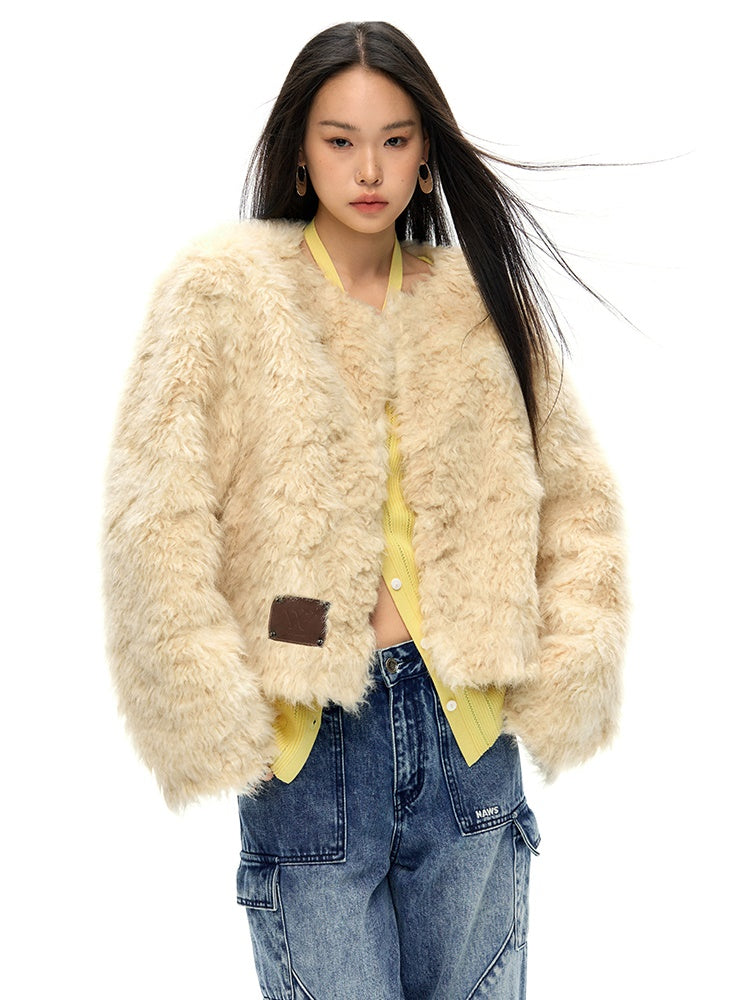 Curl Round Neck Fur Jacket