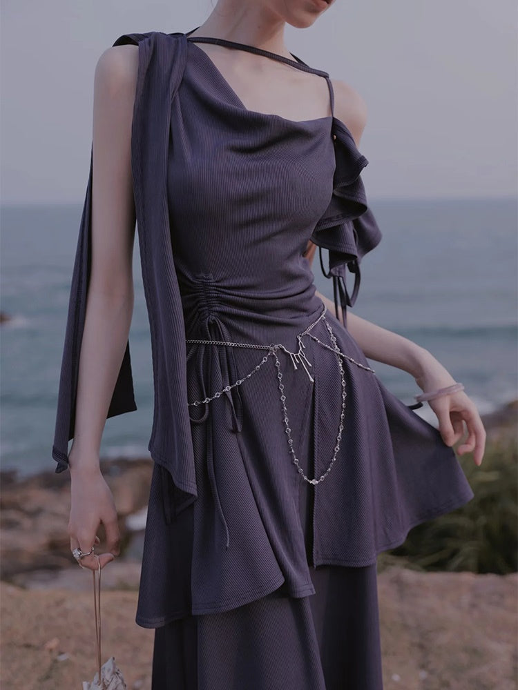 Structured One-Shoulder Elastic Knit Dress