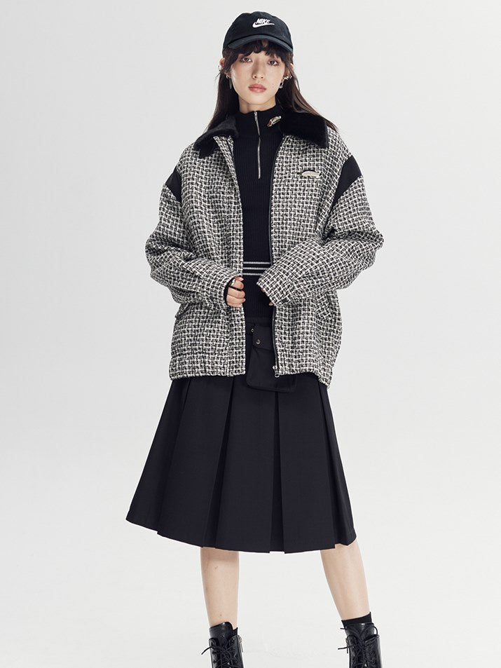 Classic Retro Paid Short Jacket ＆ Skirt