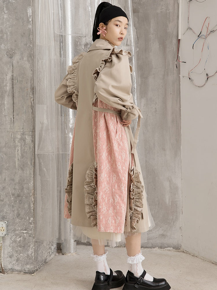 Lace Frill Mid-length Trench Coat