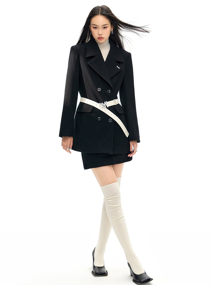 Double Button Wool Coat &amp; Mini Skirt