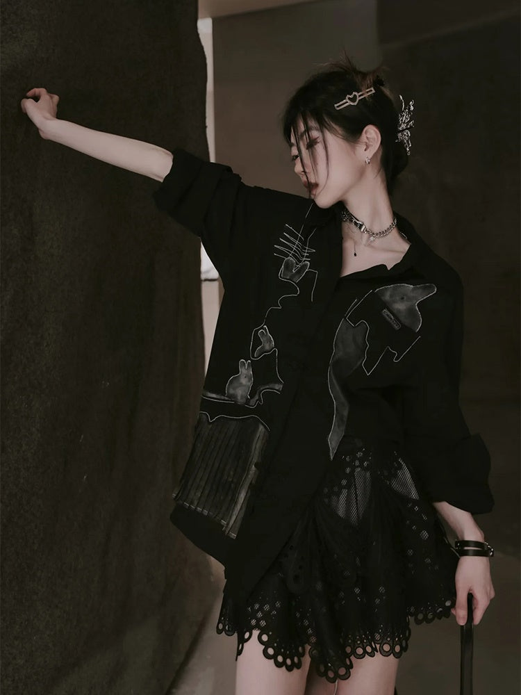 Chinese Style Sequin Print Shirt