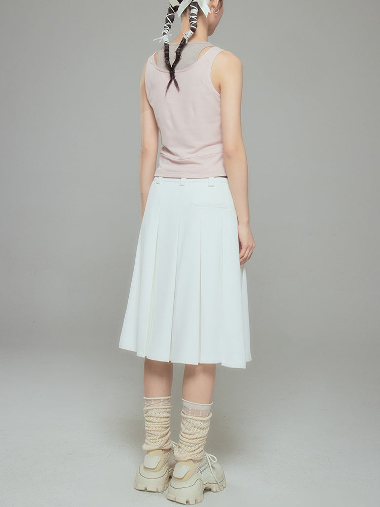 Middle Zipper Pleated Skirt