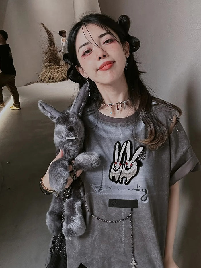 Bunny Length T-Shirt ＆ Black Lace Set-up