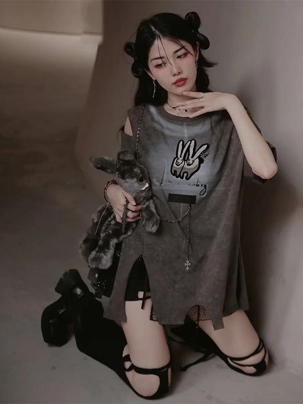 Bunny Length T-Shirt ＆ Black Lace Set-up