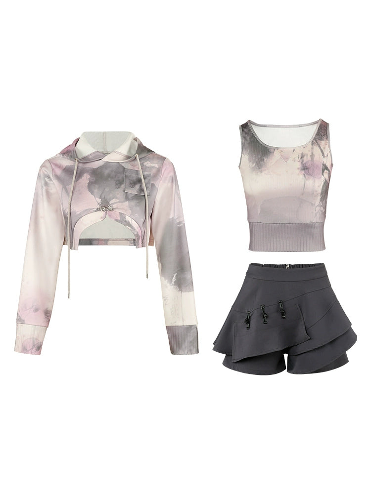 Splash Ink Printed Sweat Shirt Set-up & Culottes