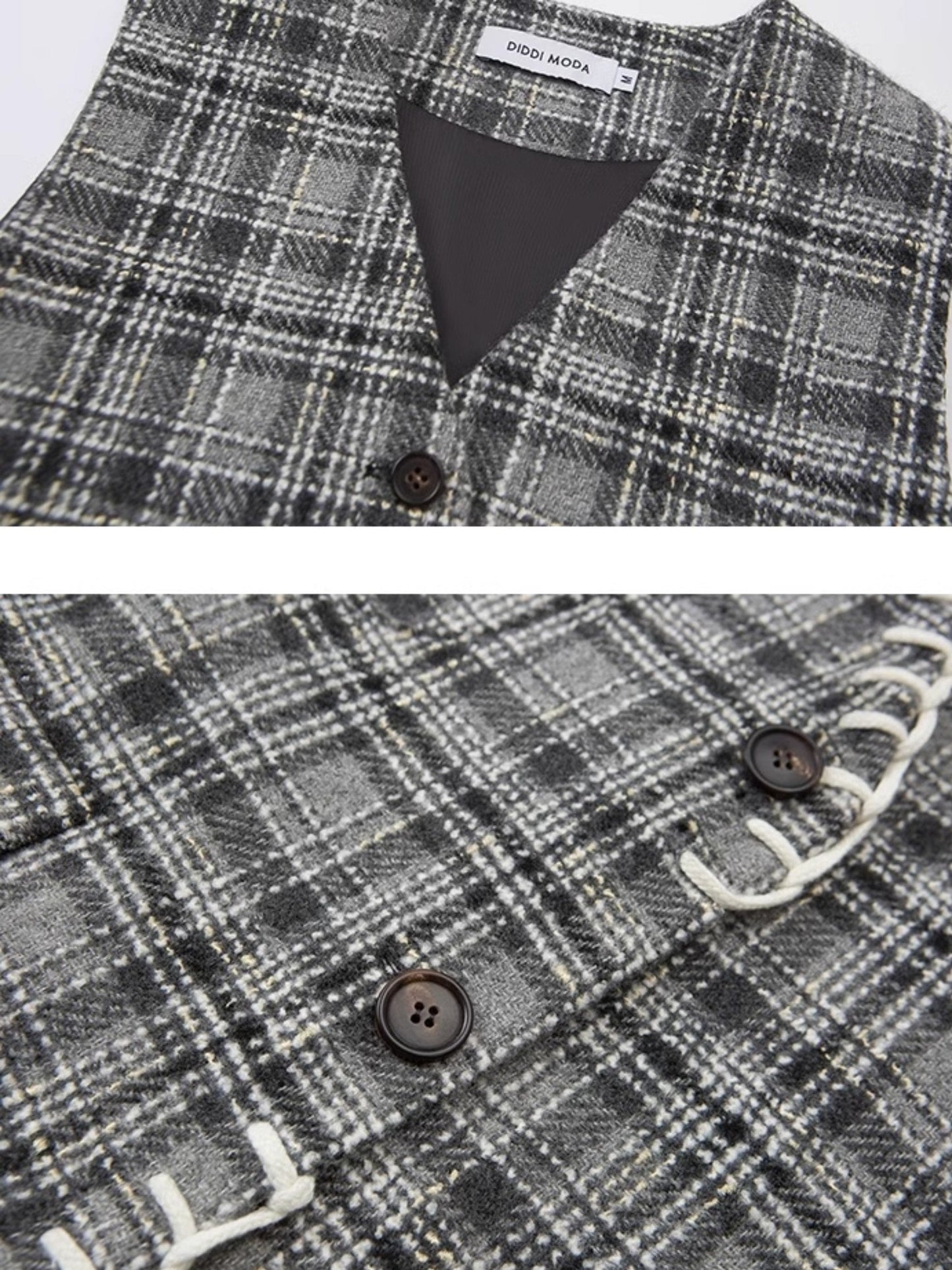 Woven Plaid No-Collar Jacket ＆ Vest ＆ Pleated Skirt